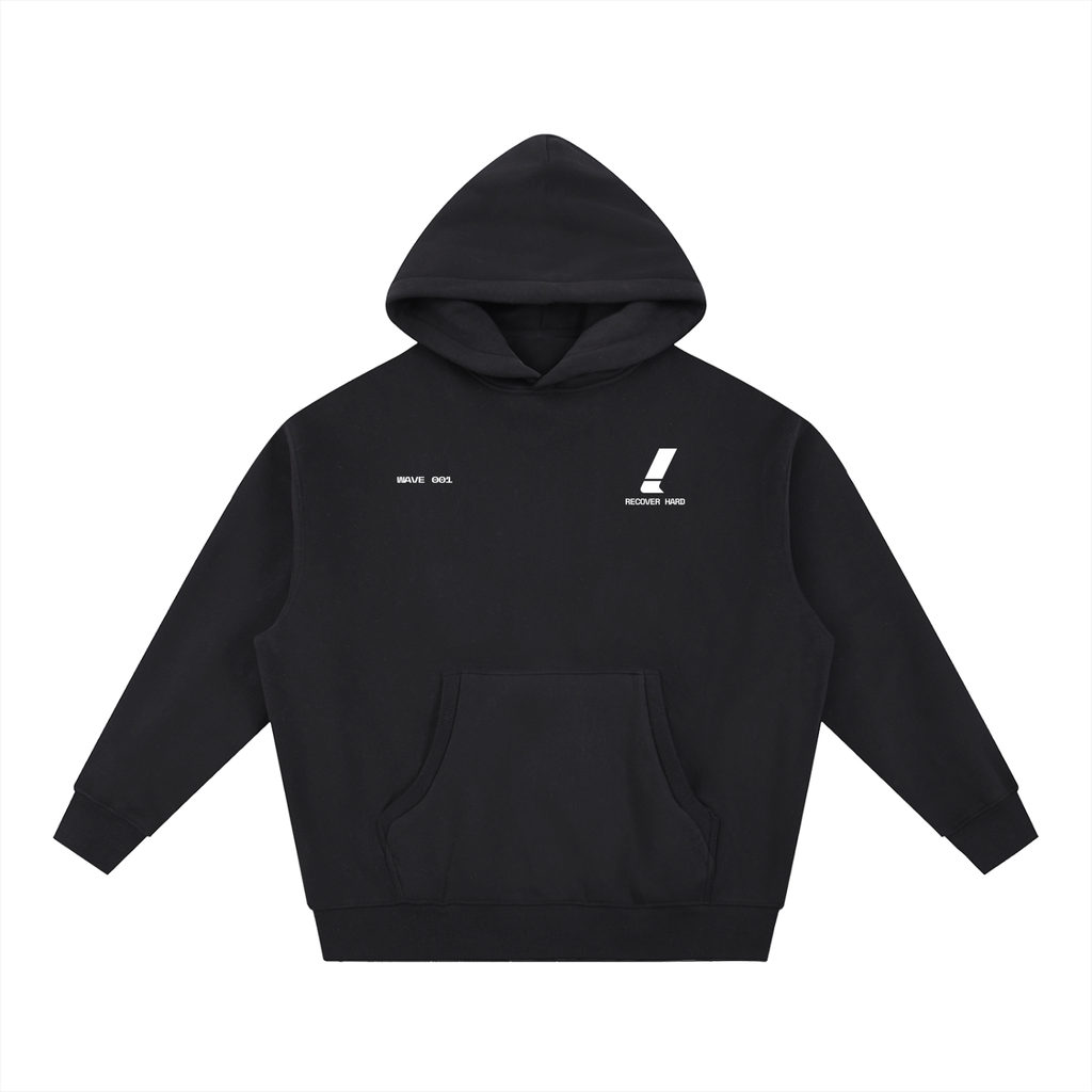 R!CE - Essential Oversized Boxy Fit Fleece Hoodie (BLACK/WHITE)